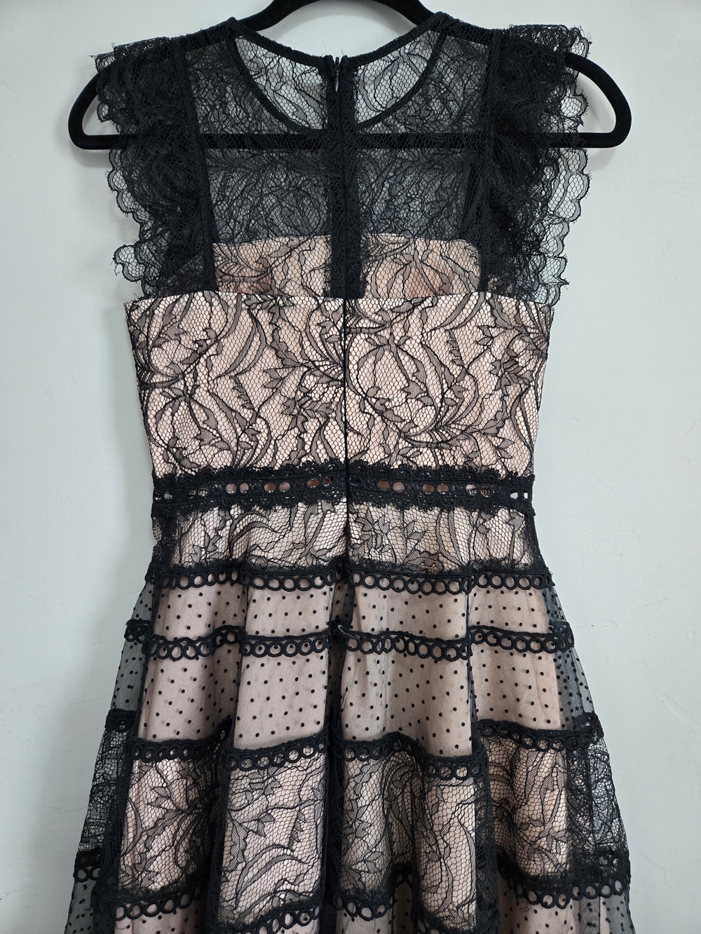 Black Lace Overlay Midi Dress in Blush - Elegant Women's Dress - Picture 4 of 5